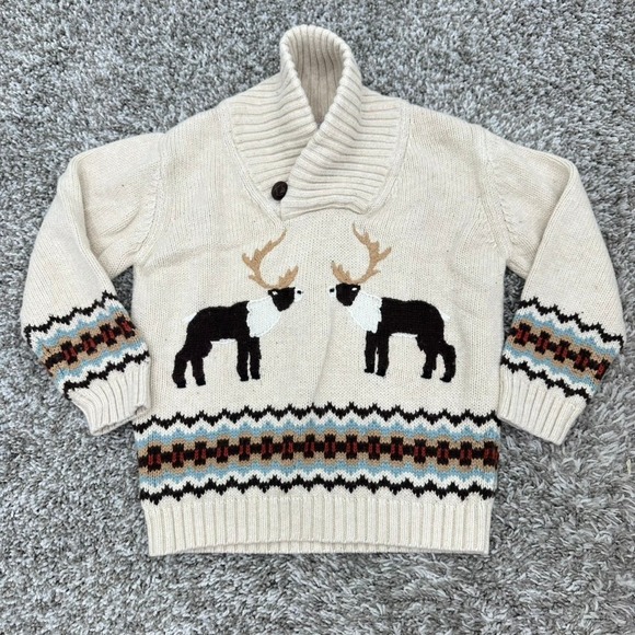 Janie and Jack Other - Janie‎ and Jack Kids Fall Winter Knit Sweater 3T Shawl Collar Reindeer Fair Isle